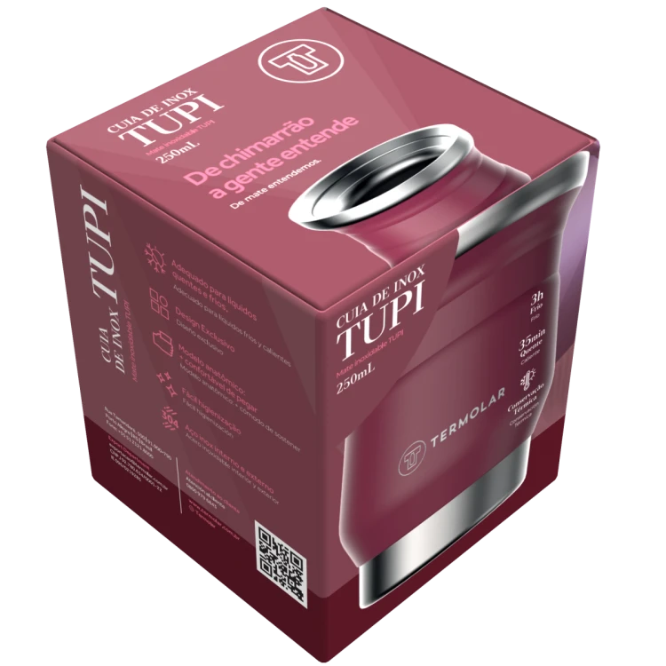 Cuia de Inox "Tupi" Rosa Termolar 250 ml  - pudełko