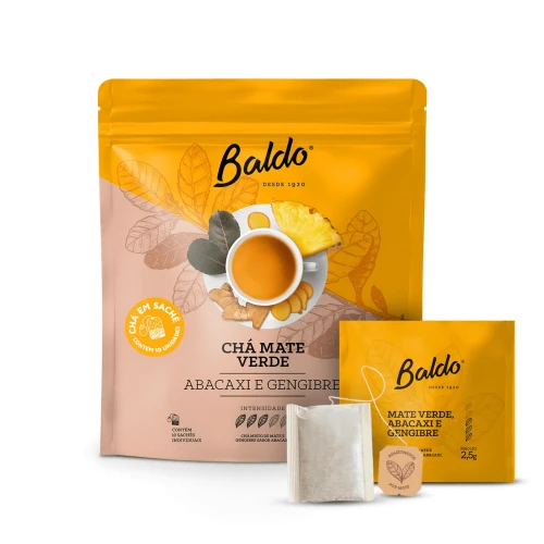 Yerba mate Baldo Cocido Verde Abacaxi e Gengibre 10 x 2,5g