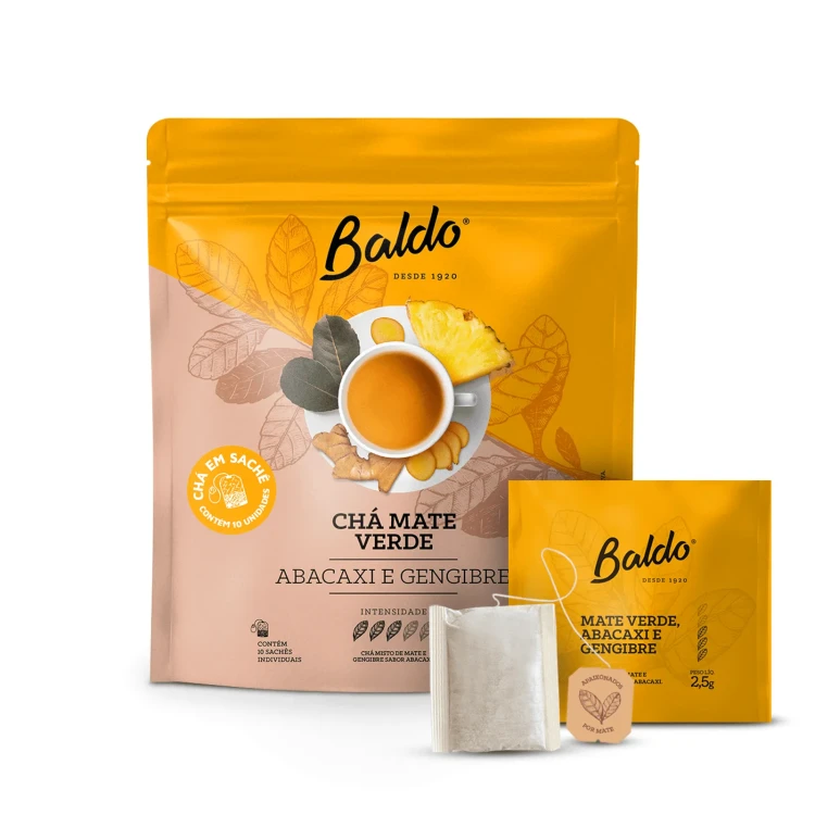 Yerba mate Baldo Cocido Verde Abacaxi e Gengibre 10 x 2,5g