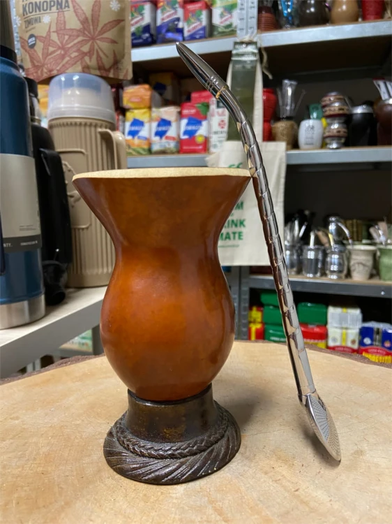 Bombilla (bomba) Bortonaggio 1000 Furos Handmade INOX ze szczoteczką 24 cm - widok z boku