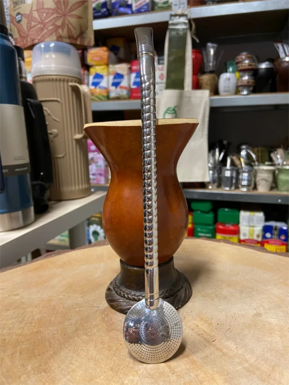 Bombilla (bomba) "Espiral" Bortonaggio 1000 Furos INOX ze szczoteczką 24 cm - widok na wprost