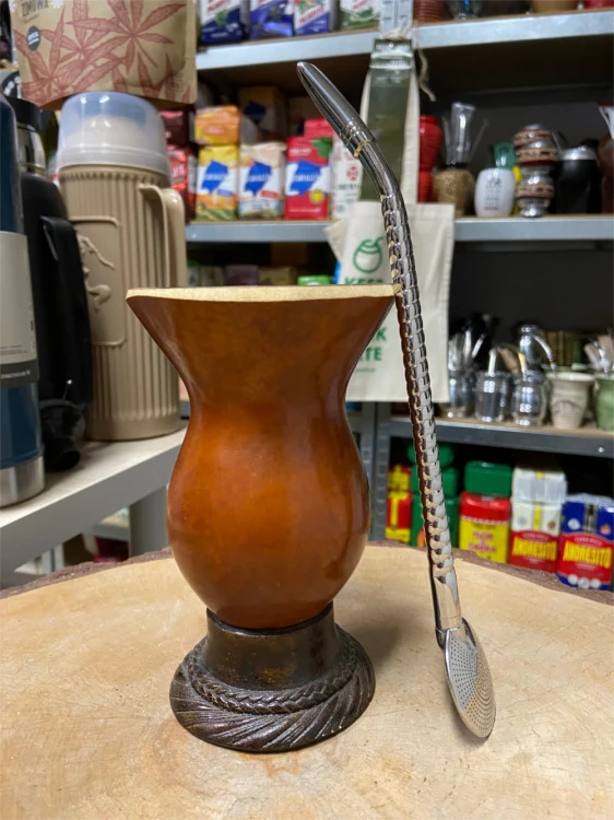 Bombilla (bomba) "Espiral" Bortonaggio 1000 Furos INOX ze szczoteczką 24 cm - widok z boku
