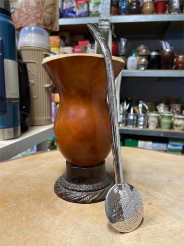 Bombilla (bomba) Simple z grawerem Bortonaggio 1000 Furos INOX ze szczoteczką 21 cm