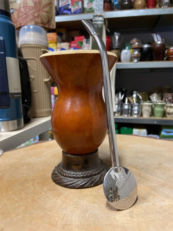 Bombilla (bomba) "Simple" Bortonaggio 1000 Furos INOX ze szczoteczką 21 cm