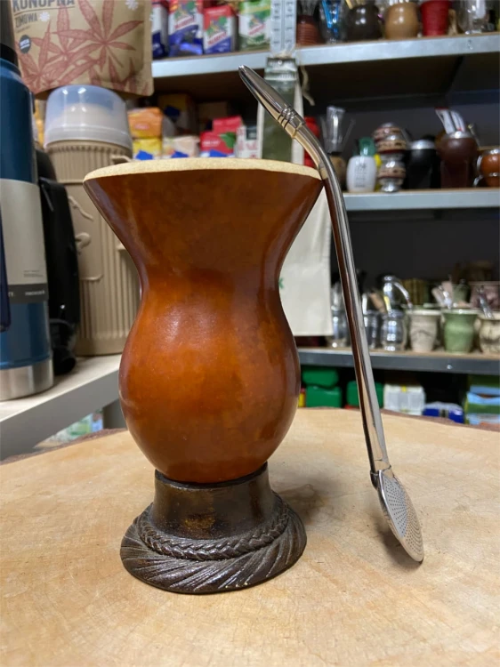 Bombilla (bomba) "Simple" Bortonaggio 1000 Furos INOX ze szczoteczką 21 cm - widok z boku