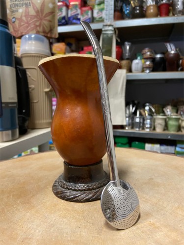 Bombilla (bomba) Liso zdobiona z grawerem Bortonaggio 1000 Furos INOX ze szczoteczką 21 cm