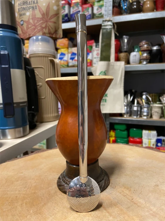 Bombilla (bomba) "Simple" Bortonaggio 1000 Furos INOX ze szczoteczką 24 cm - widok na wprost