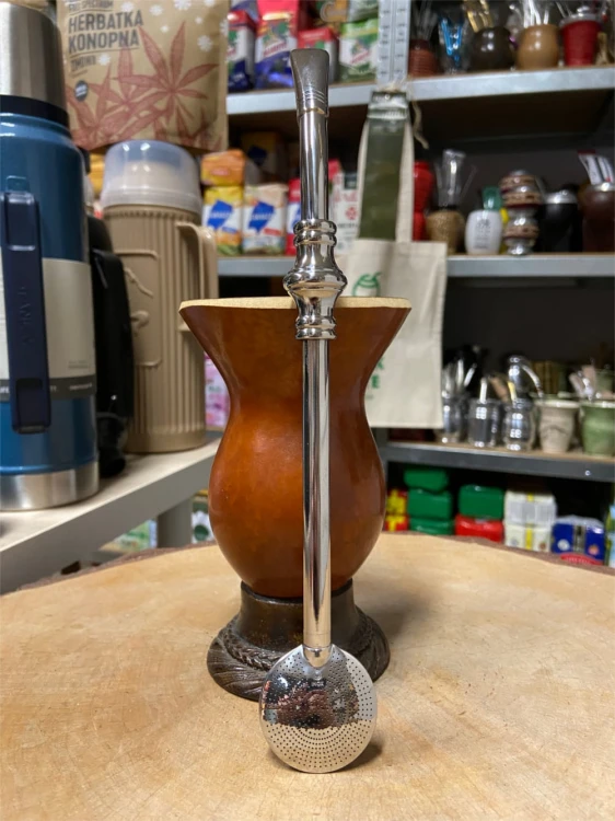 Bombilla (bomba) "Grande Anel" Bortonaggio 1000 Furos INOX ze szczoteczką 25 cm - widok na wprost
