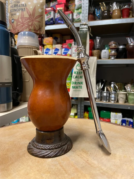 Bombilla (bomba) "Grande Anel" Bortonaggio 1000 Furos INOX ze szczoteczką 25 cm - widok z boku