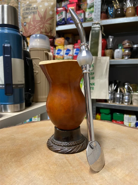 Bombilla (bomba)"Grande Piedra" Ecru Bortonaggio 1000 Furos INOX ze szczoteczką 25 cm