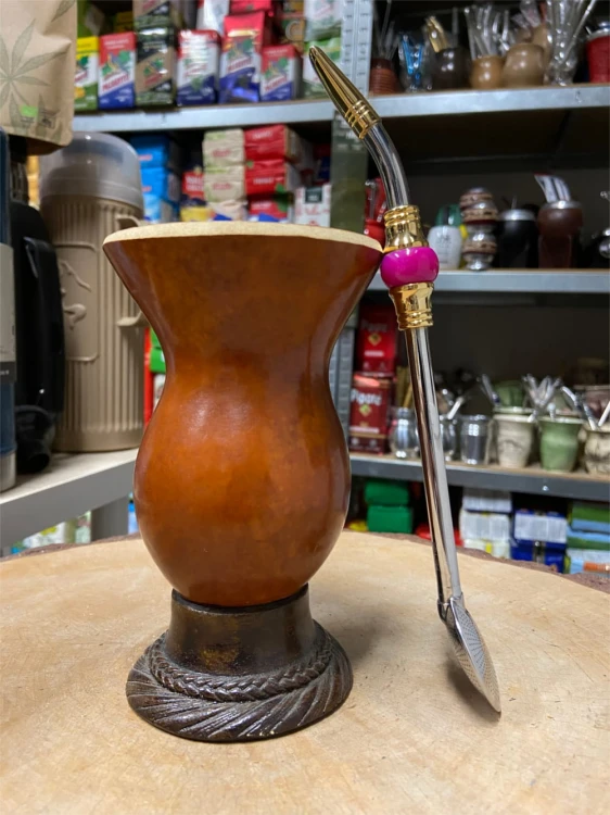 Bombilla (bomba) Oro "Piedra" Bortonaggio 1000 Furos INOX ze szczoteczką 23 cm - kolor różowy (widok z boku)