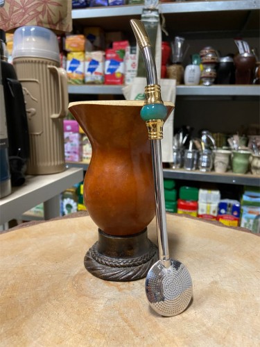 Bombilla (bomba) Oro "Piedra" Bortonaggio 1000 Furos INOX ze szczoteczką 23 cm - kolor zielony