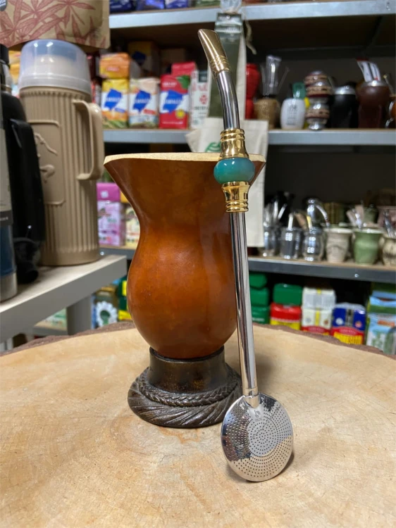 Bombilla (bomba) Oro "Piedra" Bortonaggio 1000 Furos INOX ze szczoteczką 23 cm - kolor zielony