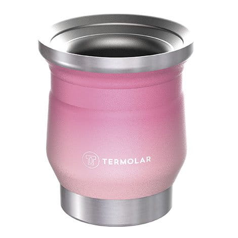 Cuia de Inox "Tupi" Carnaval Rosa Termolar 250 ml - widok lekko z góry