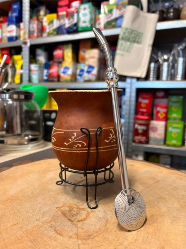 Bombilla (bomba) "Triplo Anel" Bortonaggio 1000 (Mil) Furos INOX ze szczoteczką 23 cm