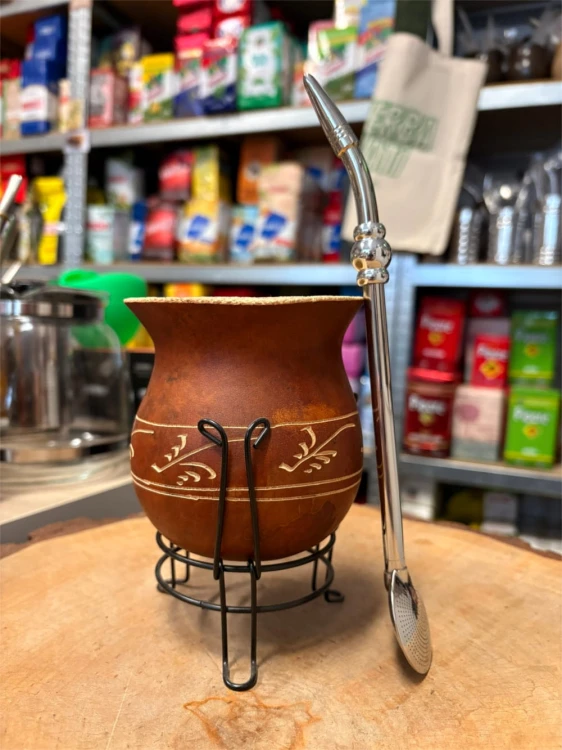 Bombilla (bomba) "Triplo Anel" Bortonaggio 1000 (Mil) Furos INOX ze szczoteczką 23 cm - widok z boku