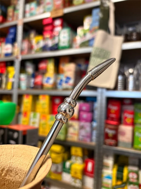 Bombilla (bomba) "Triplo Anel" Bortonaggio 1000 (Mil) Furos INOX ze szczoteczką 23 cm - zbliżenie na ustnik