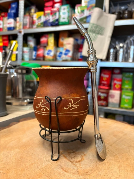 Bombilla (bomba) "Grande Anel" Bortonaggio 1000 (Mil) Furos INOX ze szczoteczką 23 cm - widok z boku