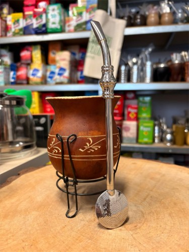 Bombilla (bomba) "Grande Anel" Bortonaggio 1000 (Mil) Furos INOX ze szczoteczką 23 cm