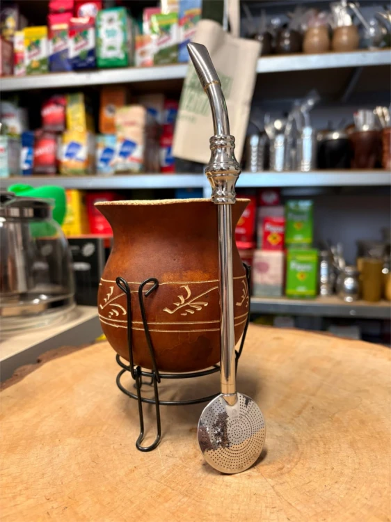 Bombilla (bomba) "Grande Anel" Bortonaggio 1000 (Mil) Furos INOX ze szczoteczką 23 cm