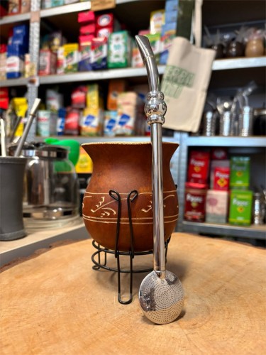 Bombilla (bomba) "Triplo Anel" Bortonaggio 1000 (Mil) Furos INOX ze szczoteczką 25 cm