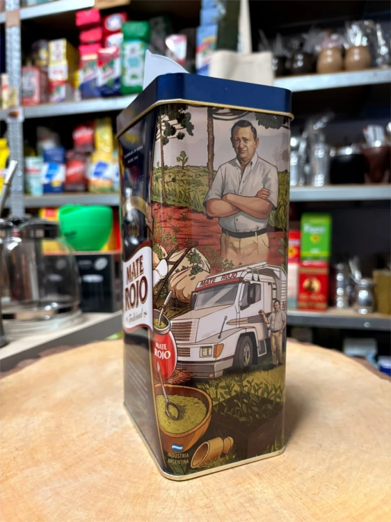 Yerba Mate Rojo Tradicional 500g w puszce - widok z boku