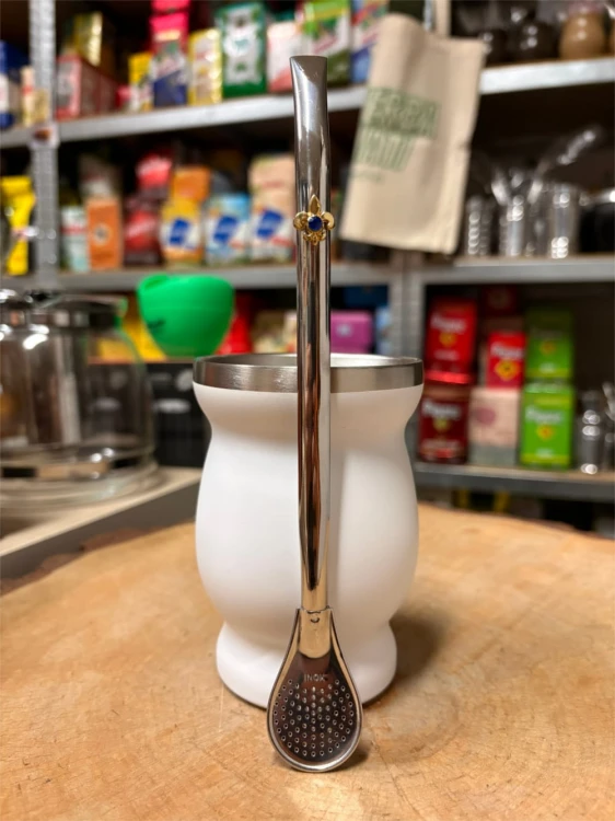 Bombilla Bortonaggio SAP701 Cuchara 21 cm - wzór Flor de Lis (niebieski)