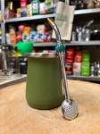 Bombilla Bortonaggio Oro "Grande Anel con piedra" INOX 19 cm ze szczoteczką - zielony kamień