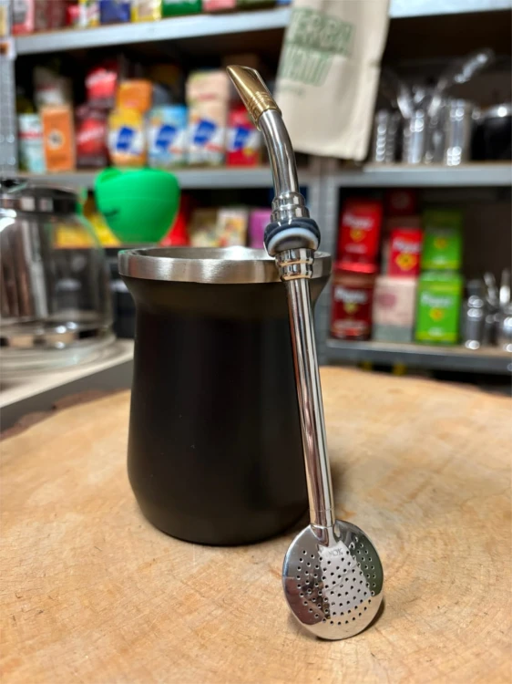 Bombilla Bortonaggio Oro Grande Anel con piedra INOX 19 cm ze szczoteczką - niebieski mix kamień