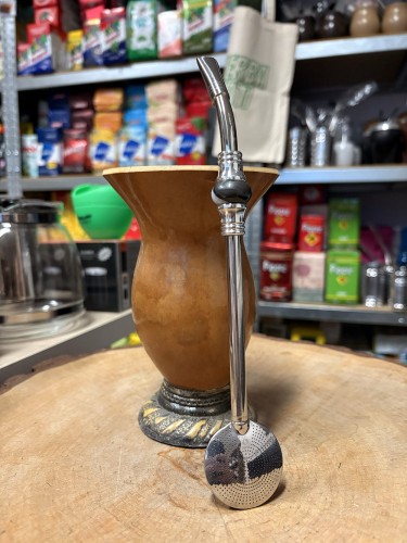 Bombilla (bomba) "Piedra" Bortonaggio 1000 (Mil) Furos INOX ze szczoteczką 23 cm - kolor czarno biały
