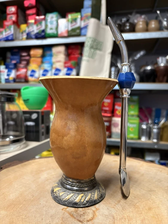 Bombilla (bomba) "Grande Piedra" Bortonaggio 1000 Furos INOX ze szczoteczką 25 cm - kolor granatowy - widok z boku