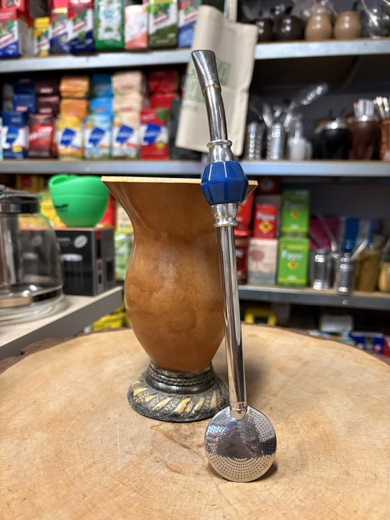 Bombilla (bomba) "Grande Piedra" Bortonaggio 1000 Furos INOX ze szczoteczką 25 cm - kolor granatowy