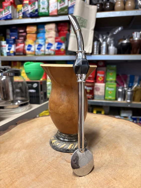 Bombilla (bomba) "Grande Piedra" Bortonaggio 1000 (Mil) Furos INOX ze szczoteczką 25 cm - czarny mix