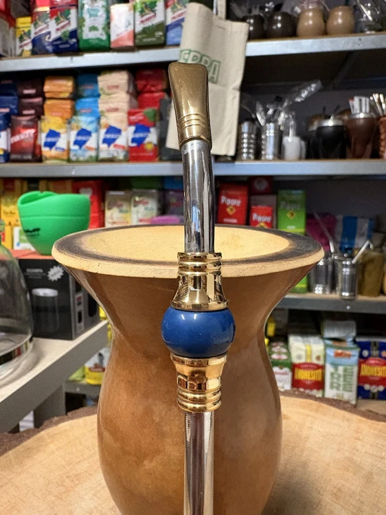 Bombilla (bomba) Oro Piedra Bortonaggio INOX 23 cm - kolor niebieski - zbliżenie na pierścień