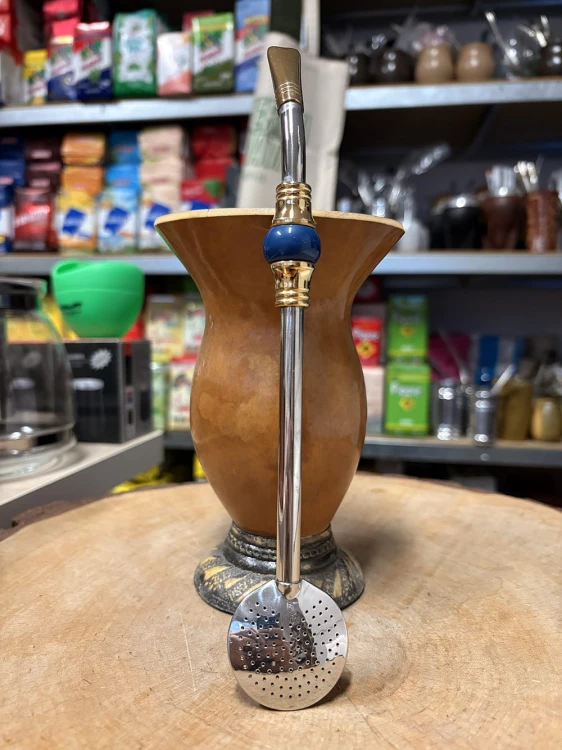 Bombilla (bomba) Oro Piedra Bortonaggio INOX 23 cm - kolor niebieski - widok na wprost