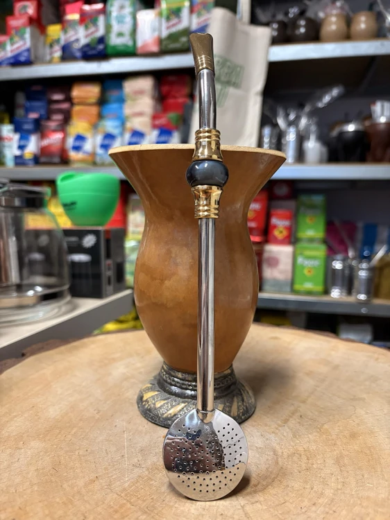 Bombilla (bomba) Oro Piedra Bortonaggio INOX 23 cm - kolor szary mix - widok na wprost