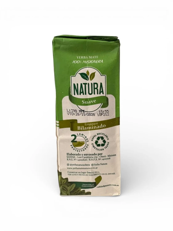 Yerba Mate Natura Tradicional Suave 250g - widok na jeden z boków opakowania