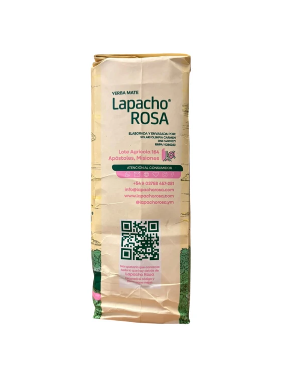 Yerba Mate Lapacho Rosa Despalada 500g - widok na bok opakowania