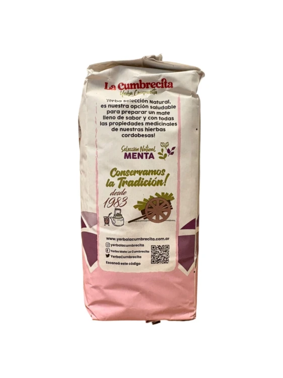 Yerba mate La Cumbrecita con Menta (z miętą) 500g - widok na drugi bok opakowania