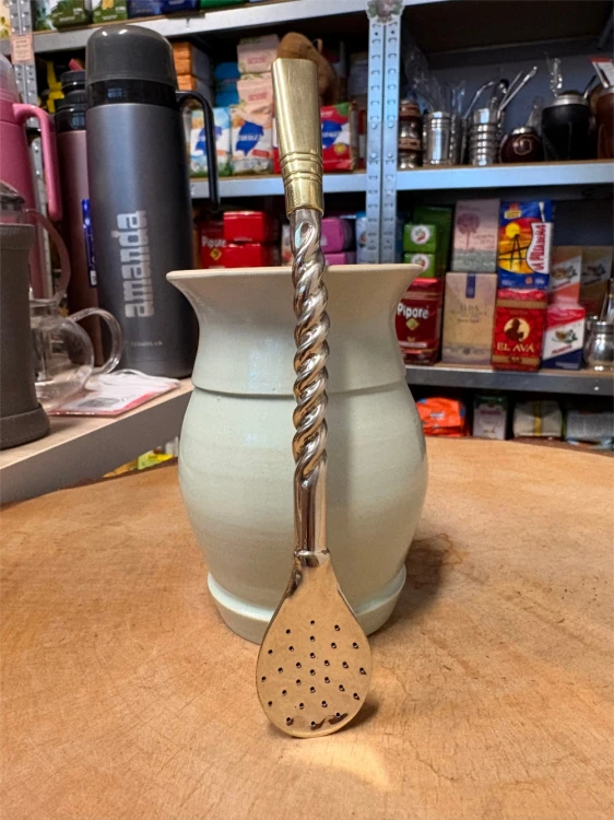 Bombilla (bombillon) Cuchara Cincelado Pico del Loro "Oro" 17,5 cm ART 11 - widok na wprost