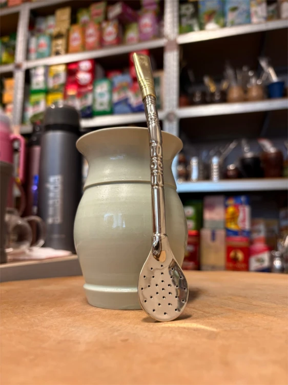 Bombilla (bombillon) Cuchara Cincelado Pico del Loro Oro 18 cm ART 10