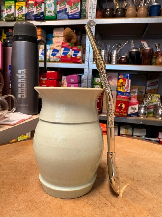 Bombilla (bombillon) Cuchara Cincelado Pico del Loro Oro 18 cm ART 10 - widok z boku