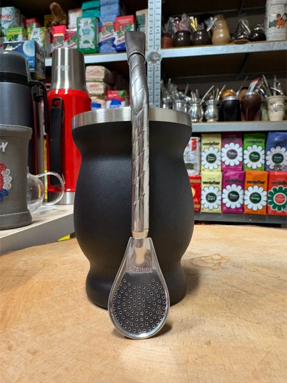 Bombilla Cuchara PL07 karbowana Purinox ze szczoteczką 19,5 cm - widok na wprost