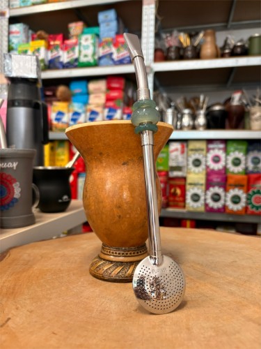 Bombilla (bomba) "Triplo Piedra" Purinox ze szczoteczką 25 cm - kolor zielony