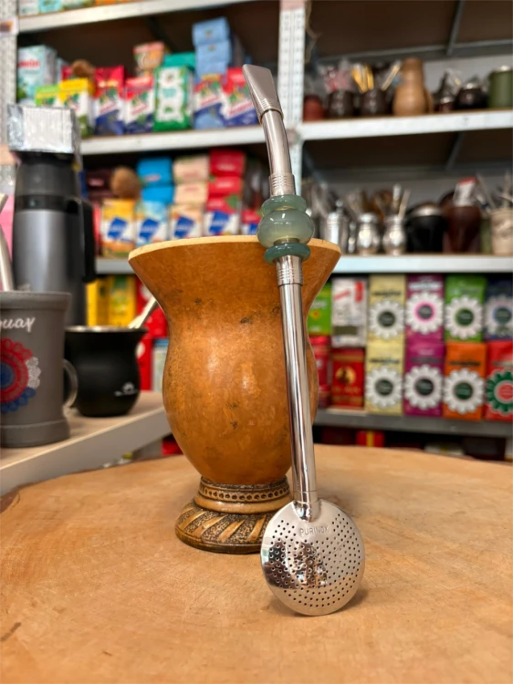 Bombilla (bomba) "Triplo Piedra" Purinox ze szczoteczką 25 cm - kolor zielony