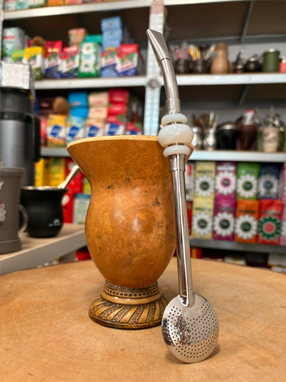 Bombilla (bomba) "Triplo Piedra" Purinox ze szczoteczką 25 cm - kolor kremowy 3 wariant