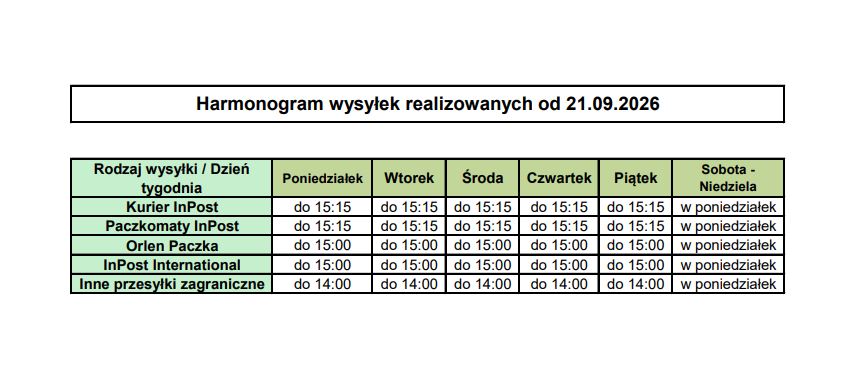 Harmonogram wysyłek ymt24.pl od 21.09.2026