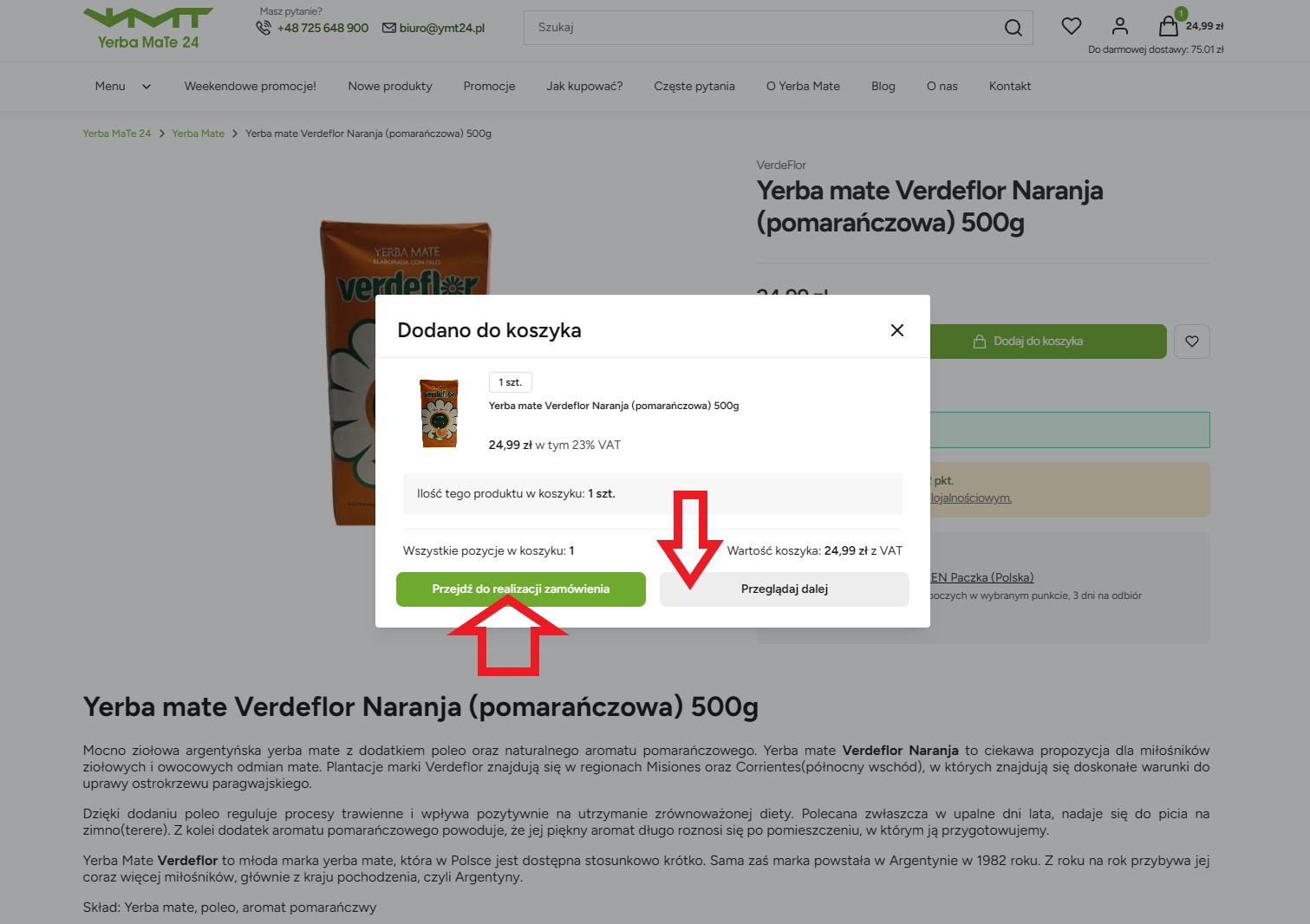 Przejście do koszyka lub kontynuowanie zakupów