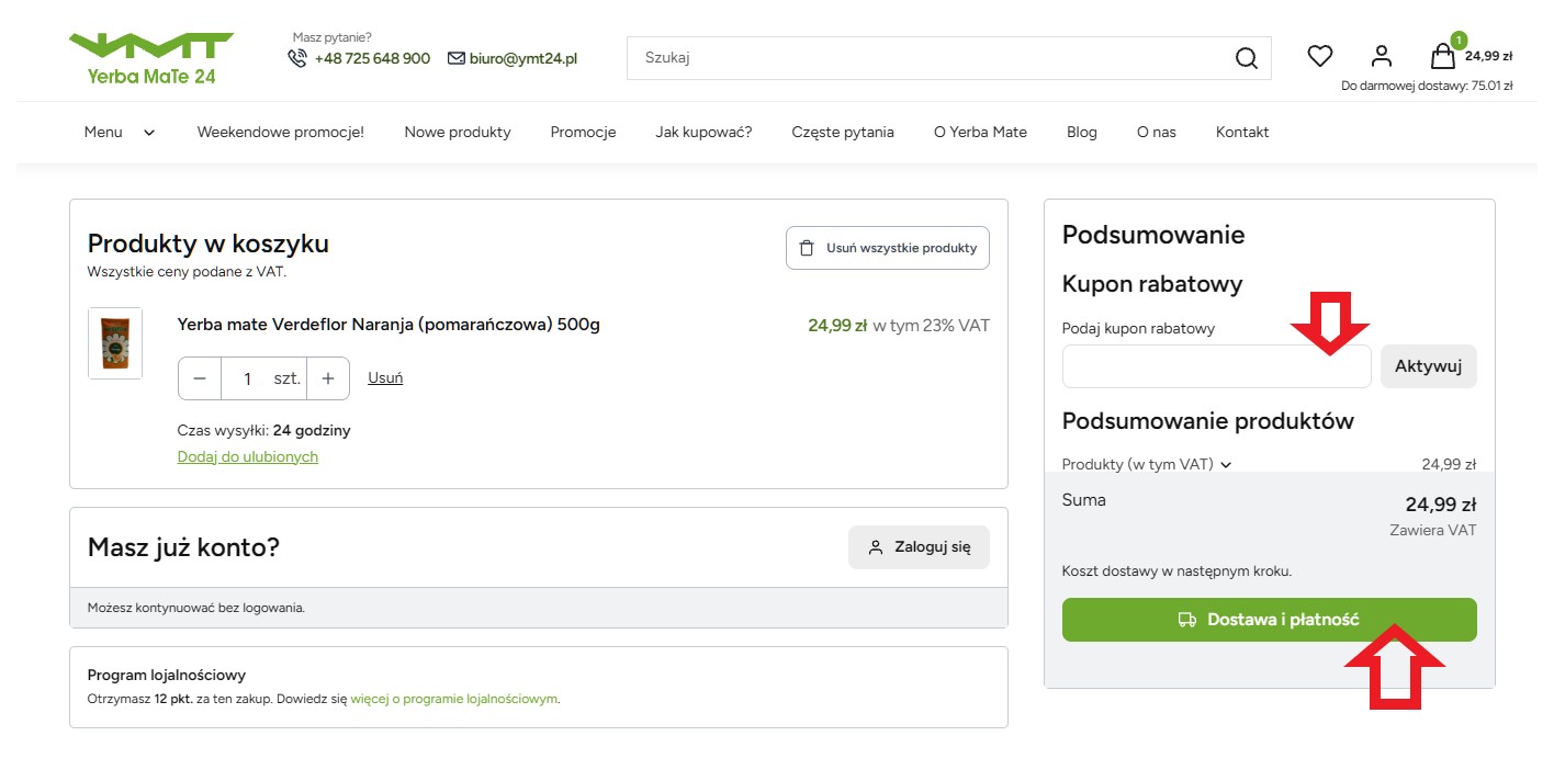Widok koszyka w sklepie online